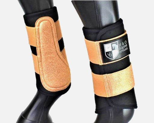 Black and Rose Gold Air Vent Brushing Boots H O Equine Apparel